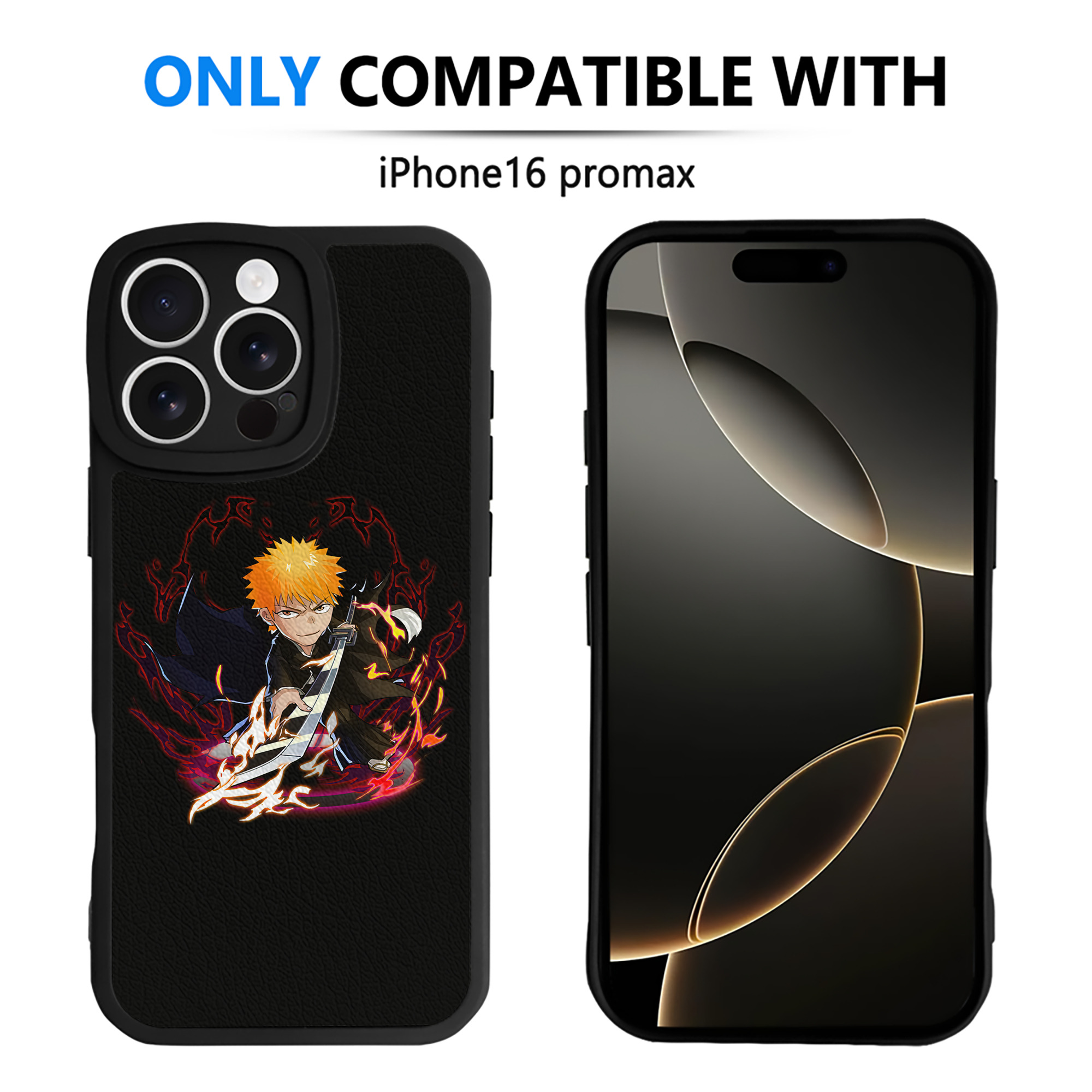 ブリーチ 黒崎一護（くろさき いちご）BLEACH Kurosaki Ichigo 【iPhone 16シリーズ対応】シリコンスマホケース（レザー調） 材質：シリコン